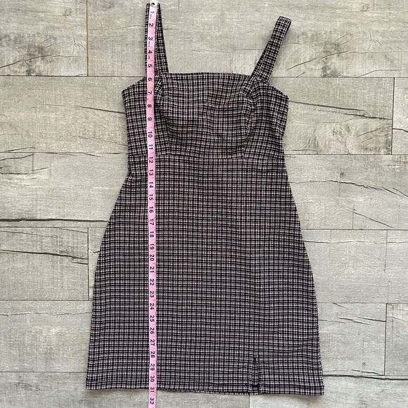 Hollister Red Black Retro Plaid Preppy Square Neck Slit Party Mini Dress XS - Picture 5 of 14